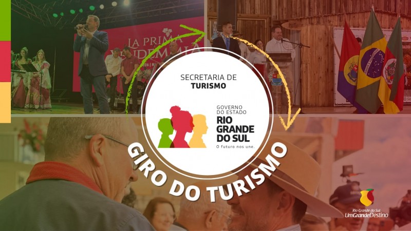 A imagem &eacute; dividida em quatro fotos com as atividades da Setur no fim de semana, e ao centro est&aacute; uma arte com a inscri&ccedil;&atilde;o Giro do Turismo.
